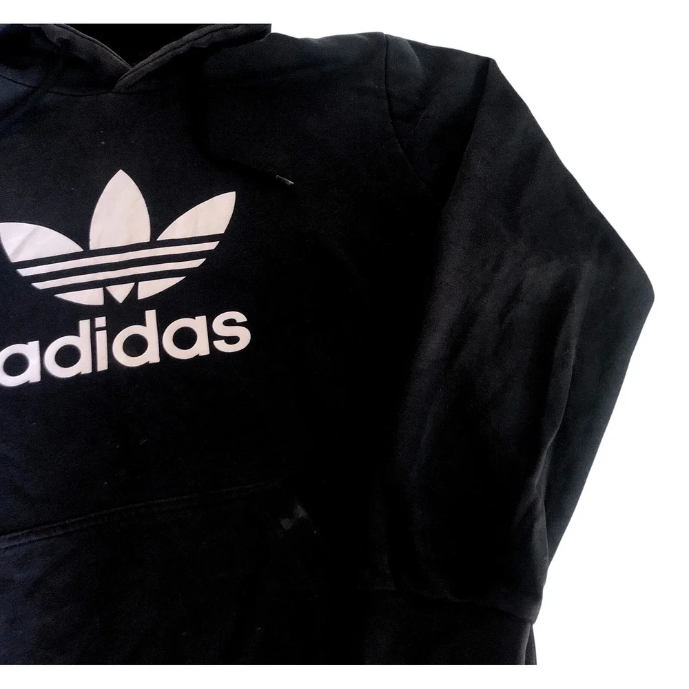 Adidas Trefoil‎ Logo Hoodie Black Pullover Sweatshirt Men's Size Medium